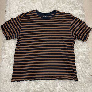 H&M Mens Striped Brown Black Medium Crew Neck Tshirt